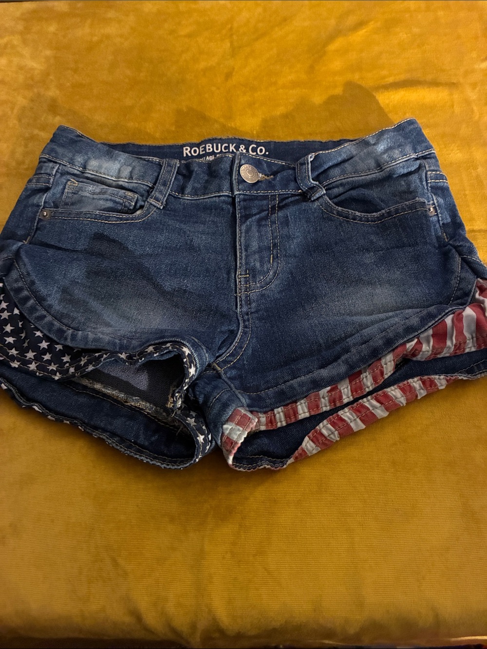 Roebuck & Co. Denim Shorts - Blue with Flag Trim